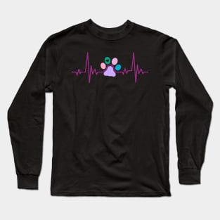 Cute Cat Paw Heartbeat Design, Cat Lover Gift Long Sleeve T-Shirt